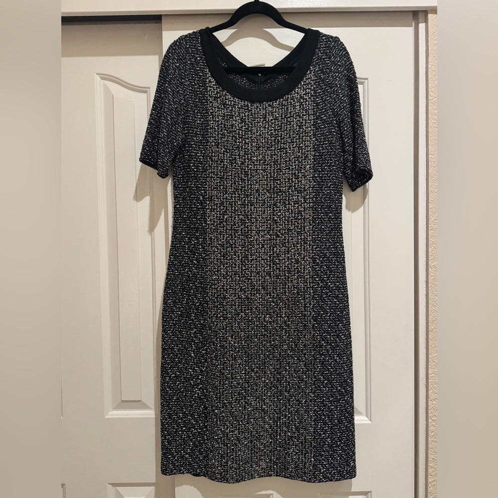 St. John Collection Black and White Shimmer Textured Dress